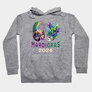 Mardi Gras 2024 Jester Feather Masks Carnival Parade Party Hoodie